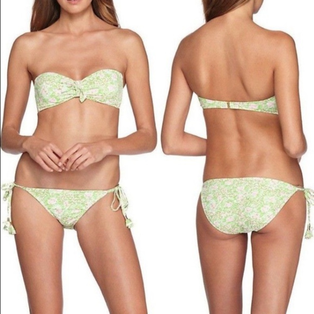 lily pulitzer strapless green and pink bikini top